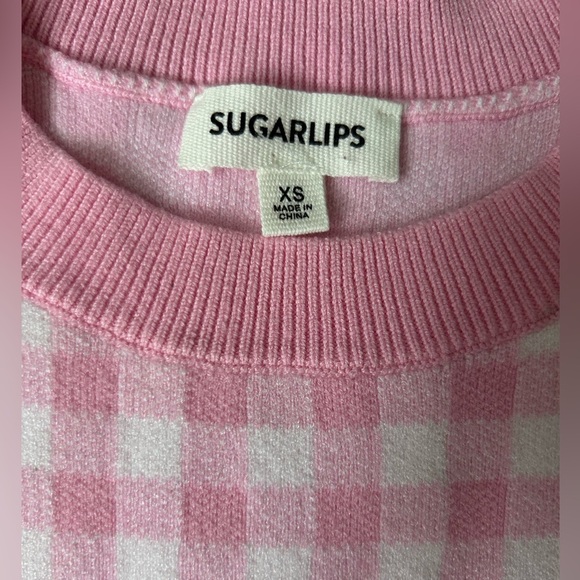 Sugarlips Dominika Gingham Pink & White adorable Sweater size XS - Picture 3 of 7
